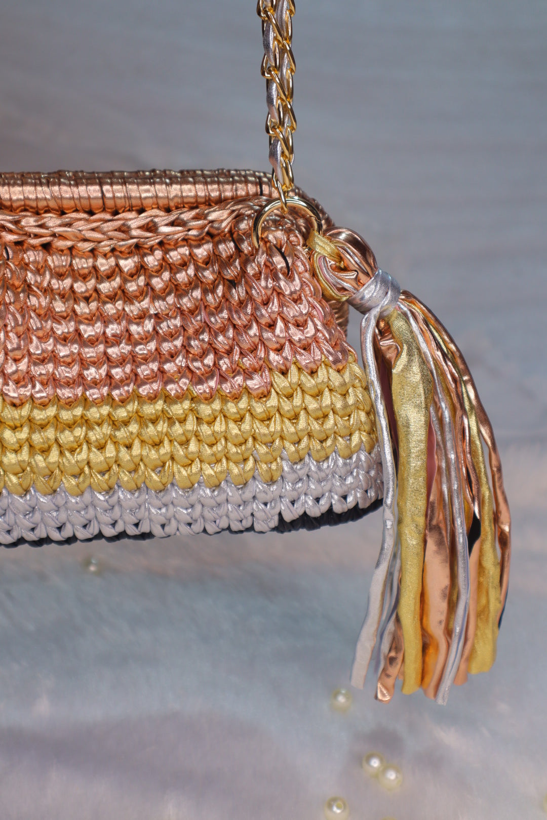 Multi Color Crochet Clutch with Sling and Tassel
