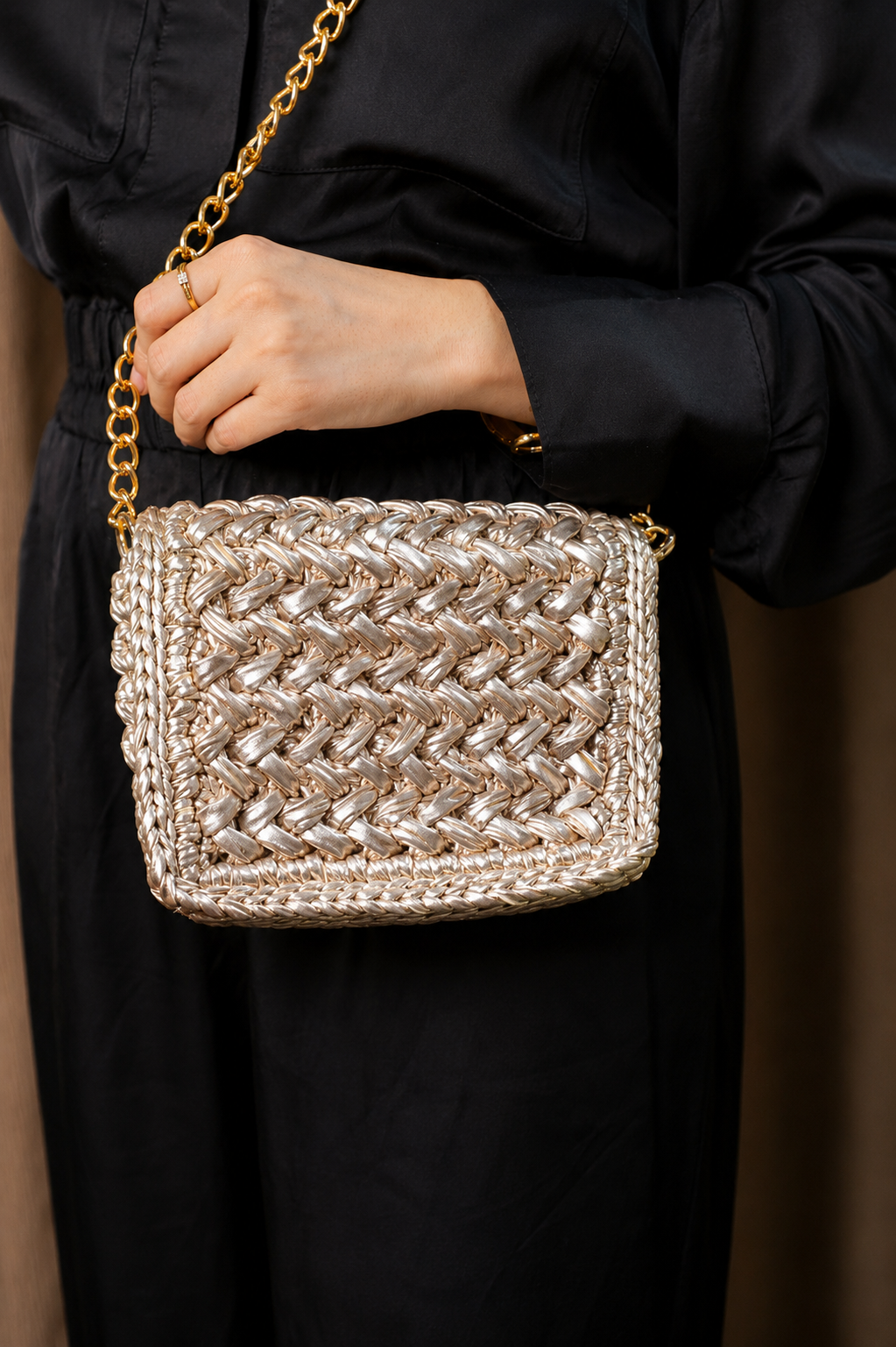 Waffle Champagne Gold Bag