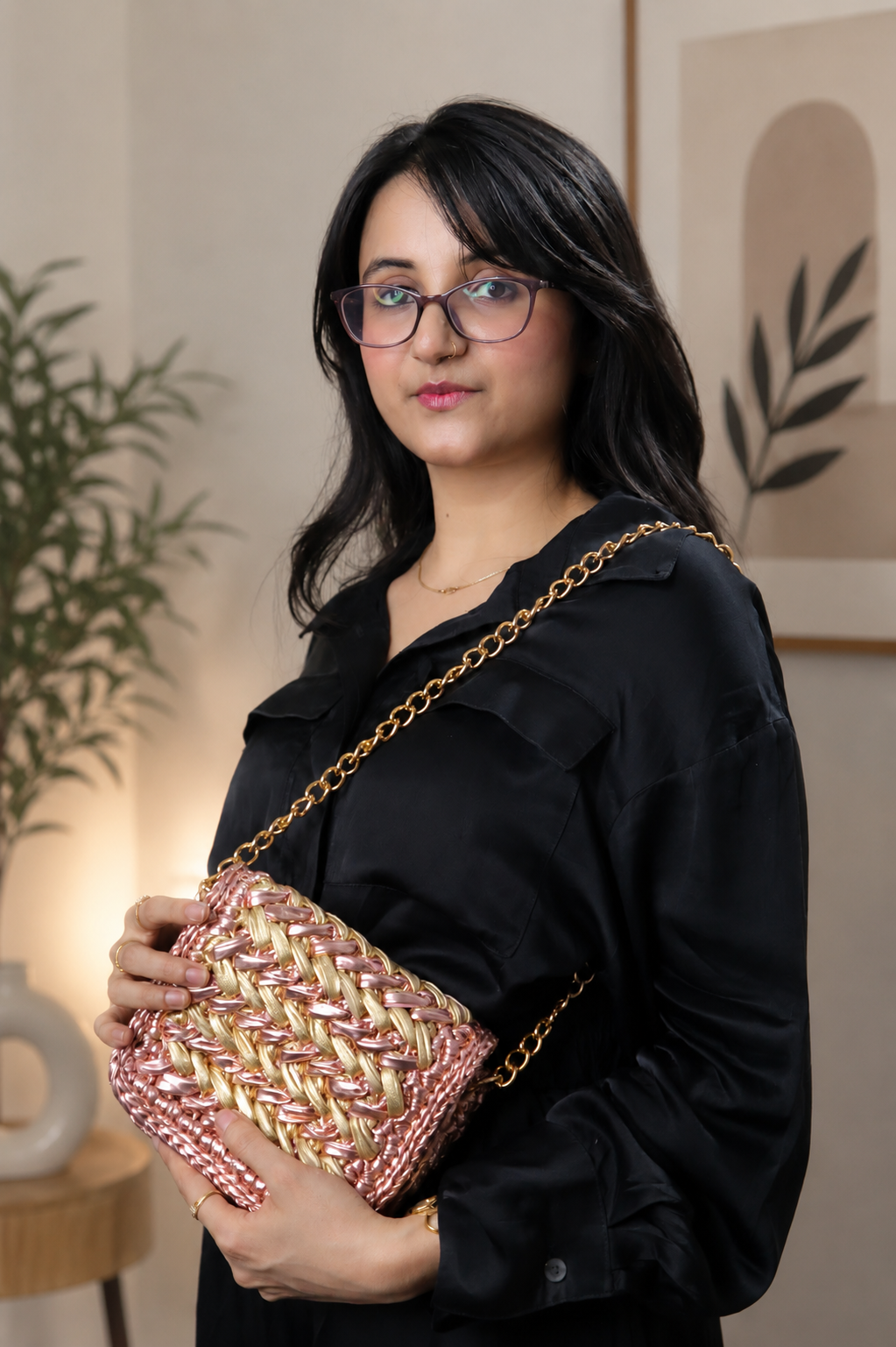 Waffle Rose Gold Champagne Gold Bag