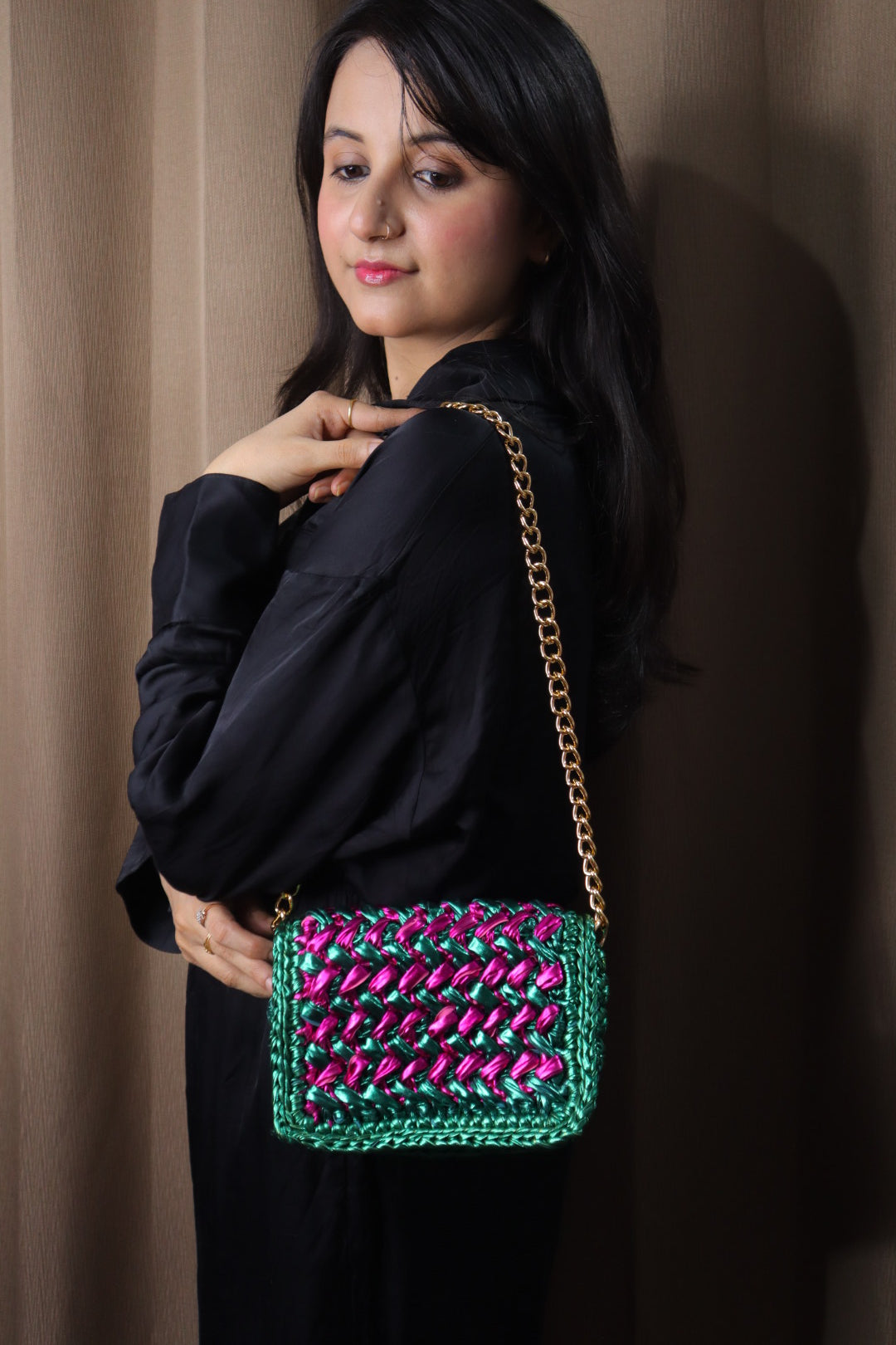 Waffle Green and Pink Bag