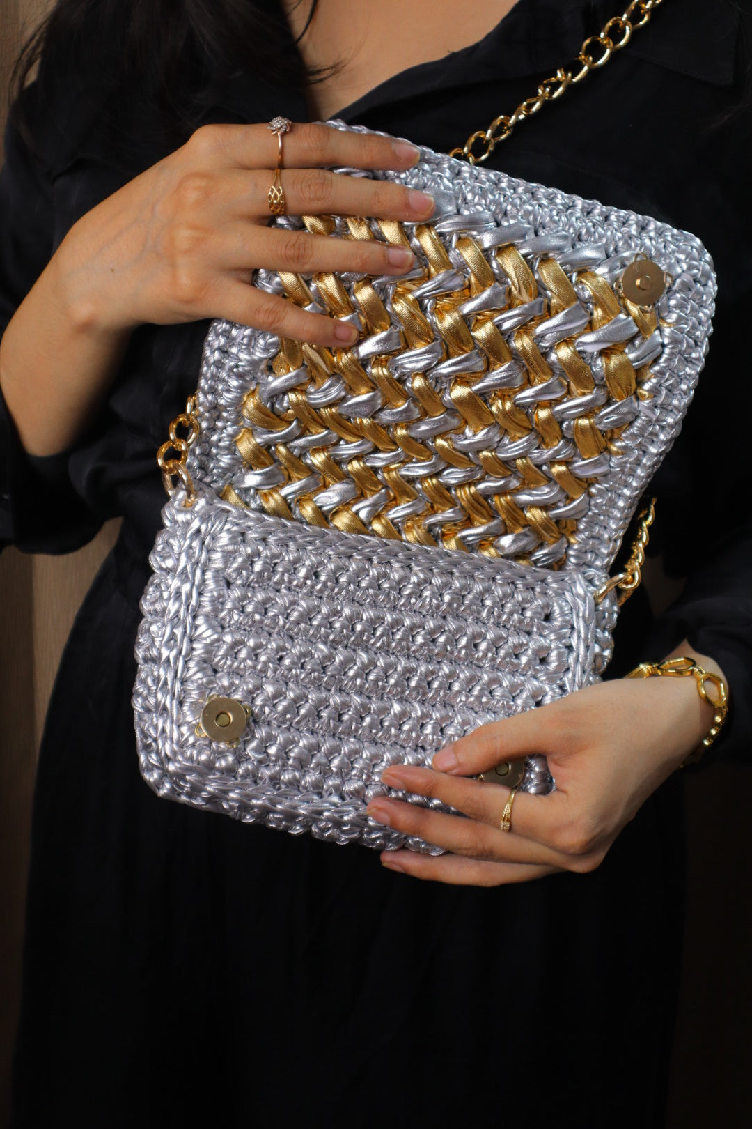 Waffle Silver and Golden Bag