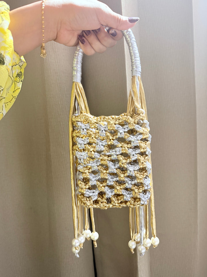 Silver Golden Phone Sling with Pearls