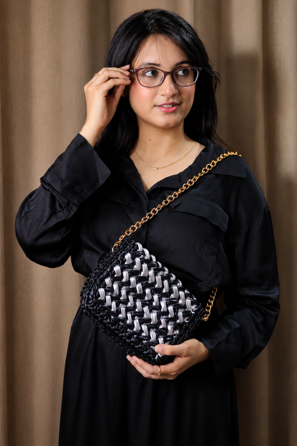 Waffle Black and Silver Bag