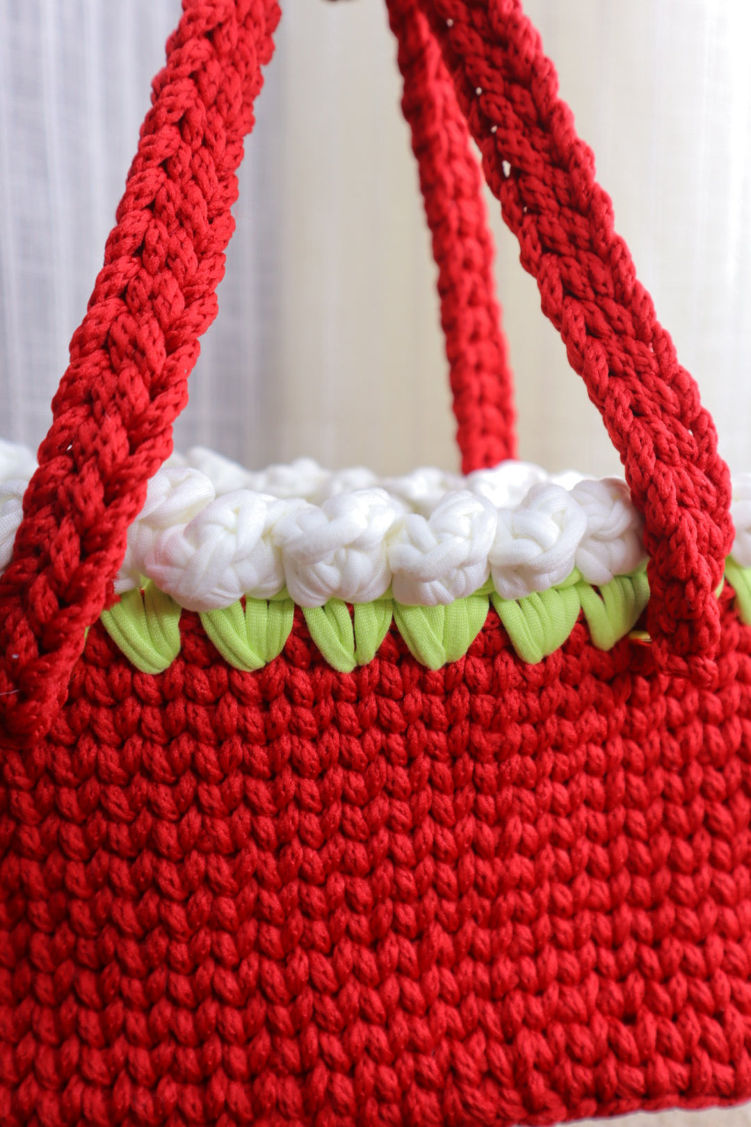 White Tulips on Red Mini Crochet Bag