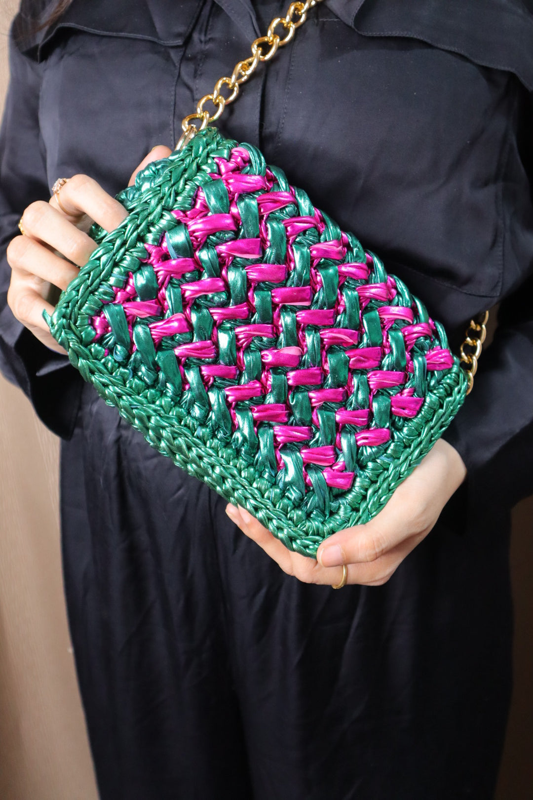 Waffle Green and Pink Bag