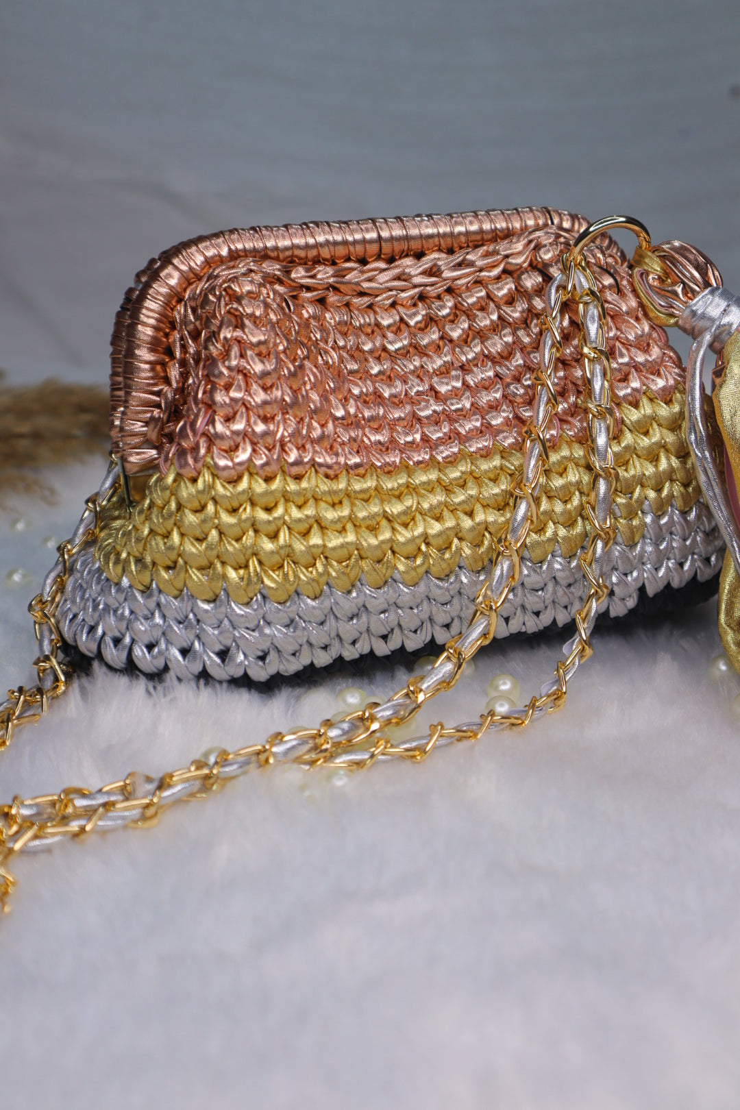 Multi Color Crochet Clutch with Sling and Tassel