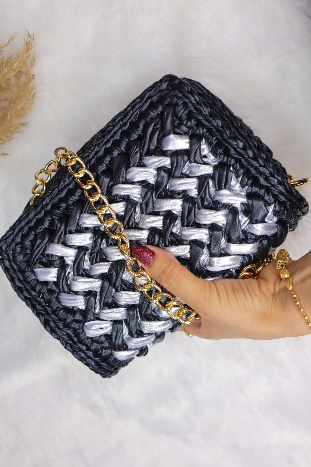 Waffle Black and Silver Bag