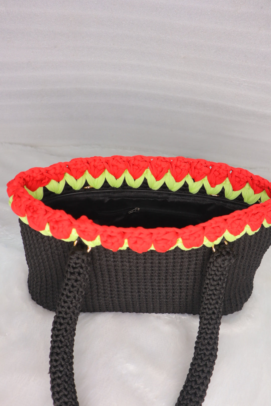 Black Crochet Tote With Red Tulips