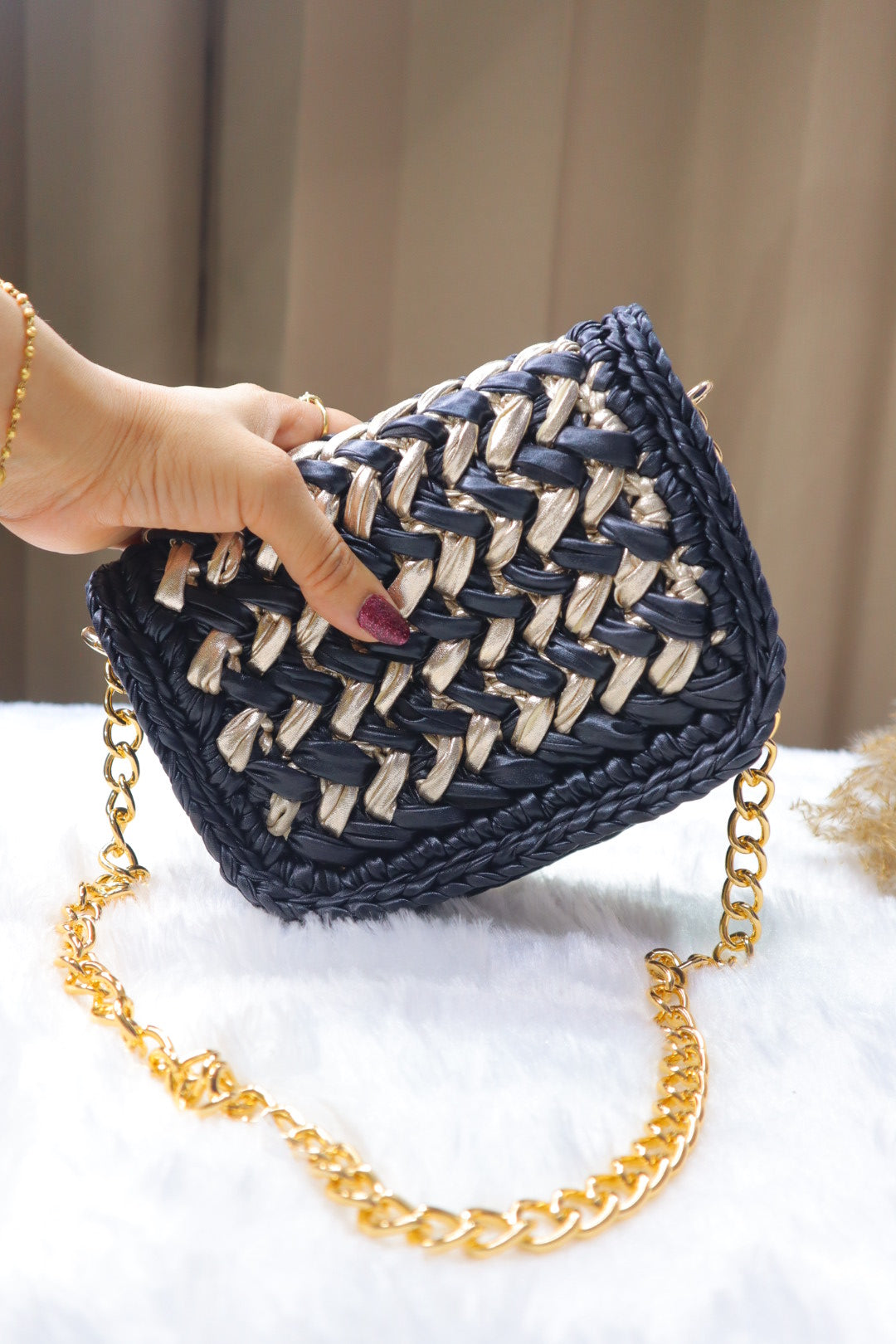 Waffle Black and Champagne Gold Bag