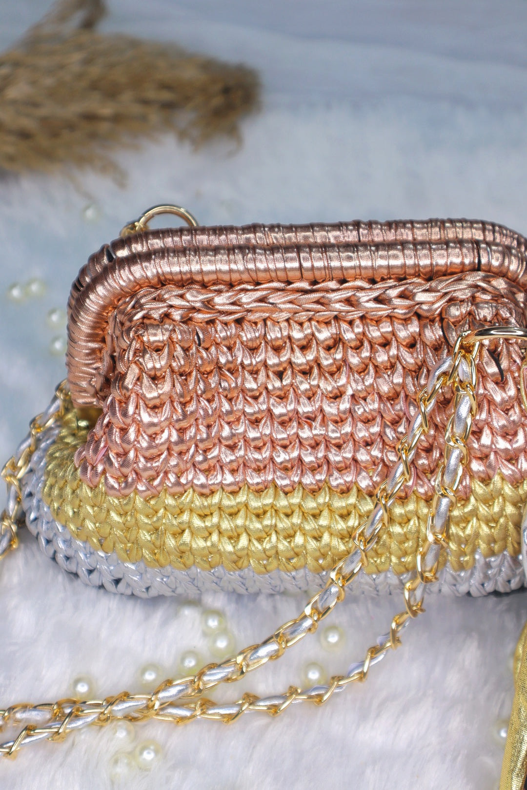 Multi Color Crochet Clutch with Sling and Tassel