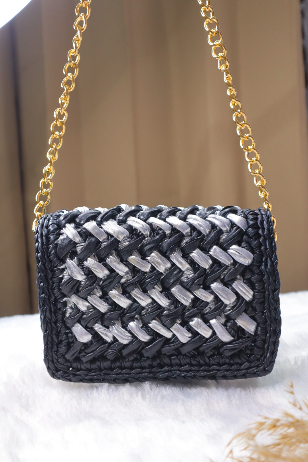Waffle Black and Silver Bag