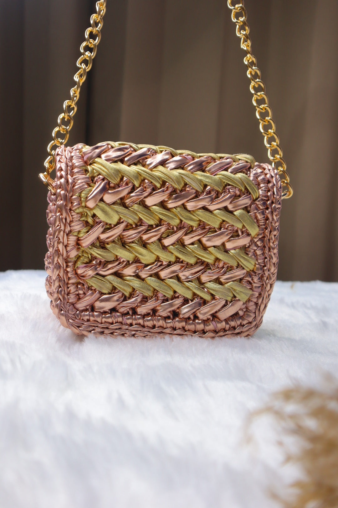 Waffle Rose Gold Champagne Gold Bag