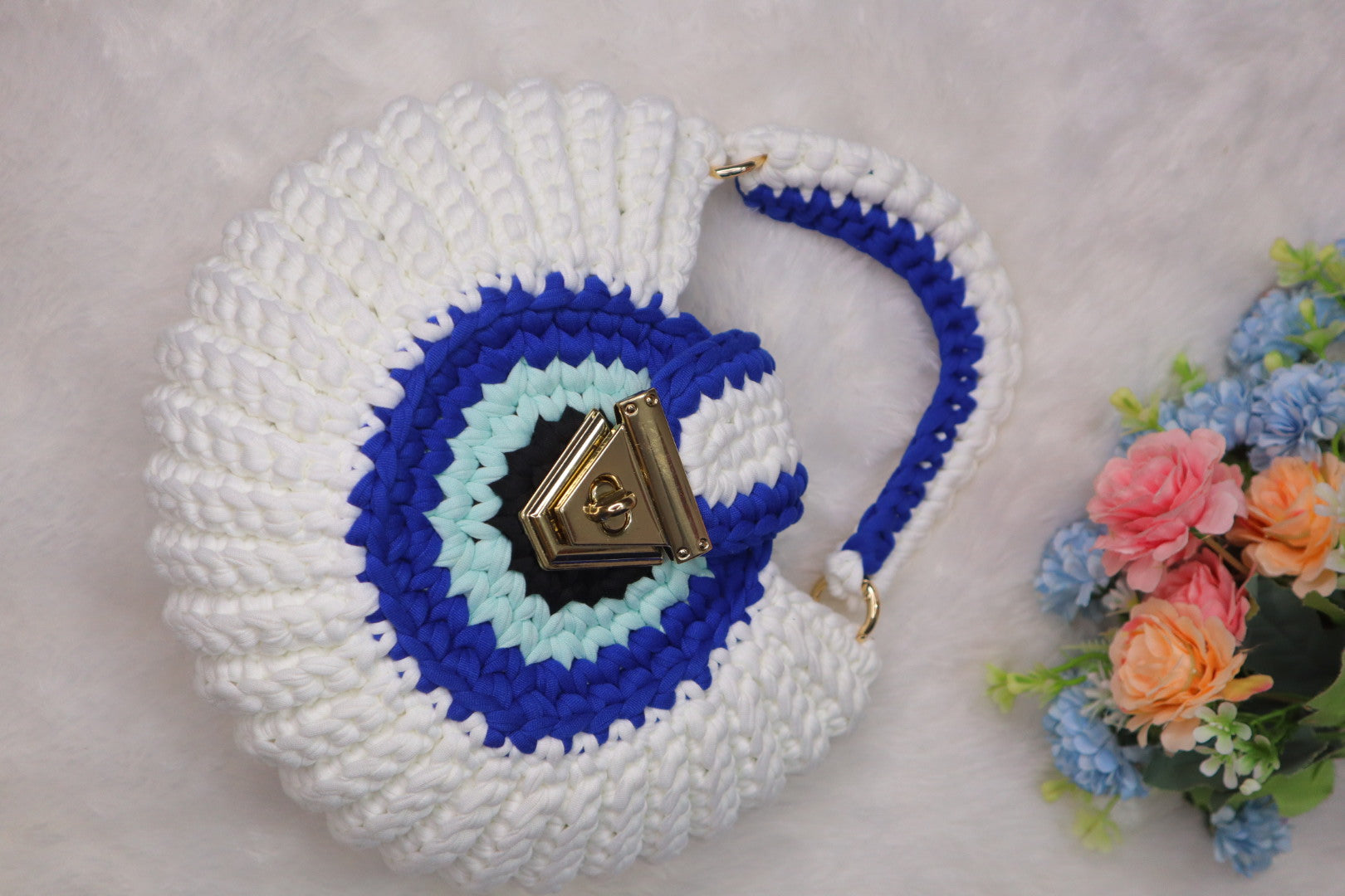 White Evil Eye Shell Bag