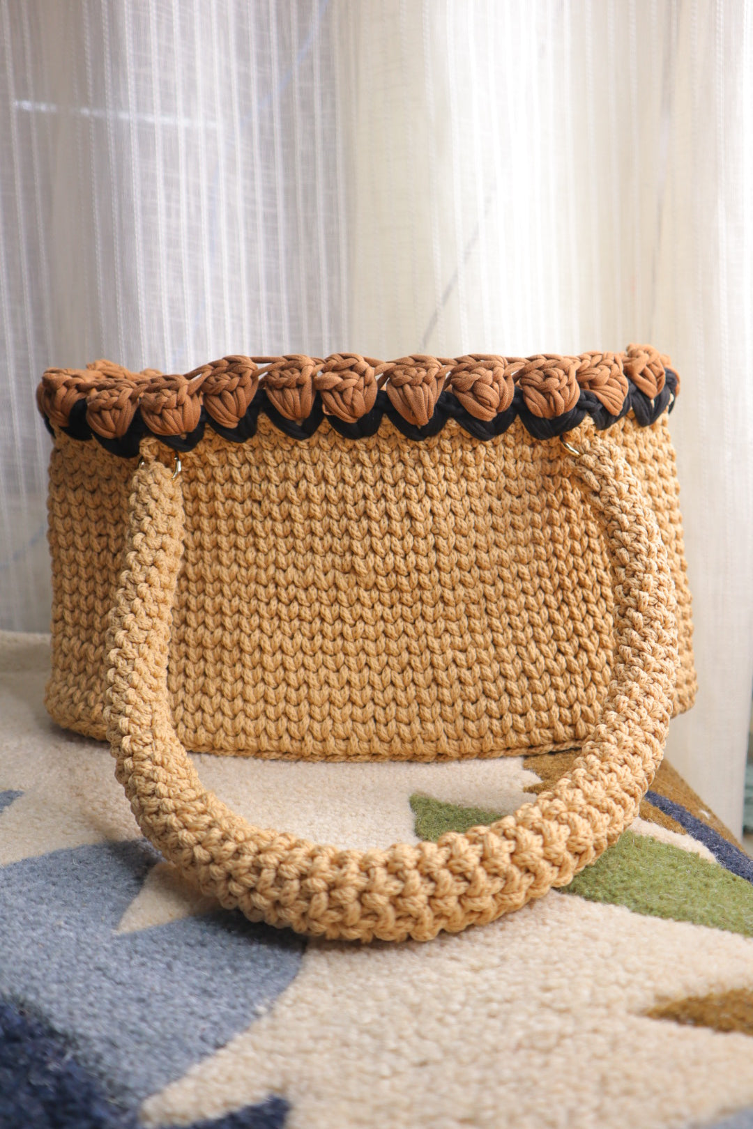 Beige Crochet Tote With Tulips