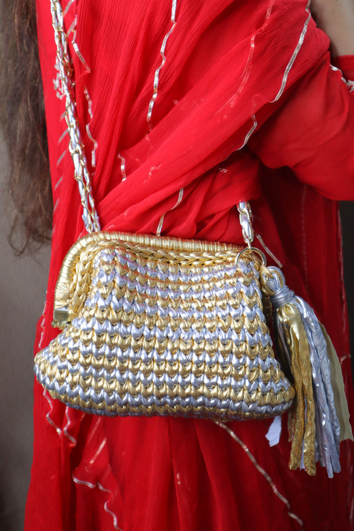 Golden & Silver Luxe Metallic Crochet Clutch