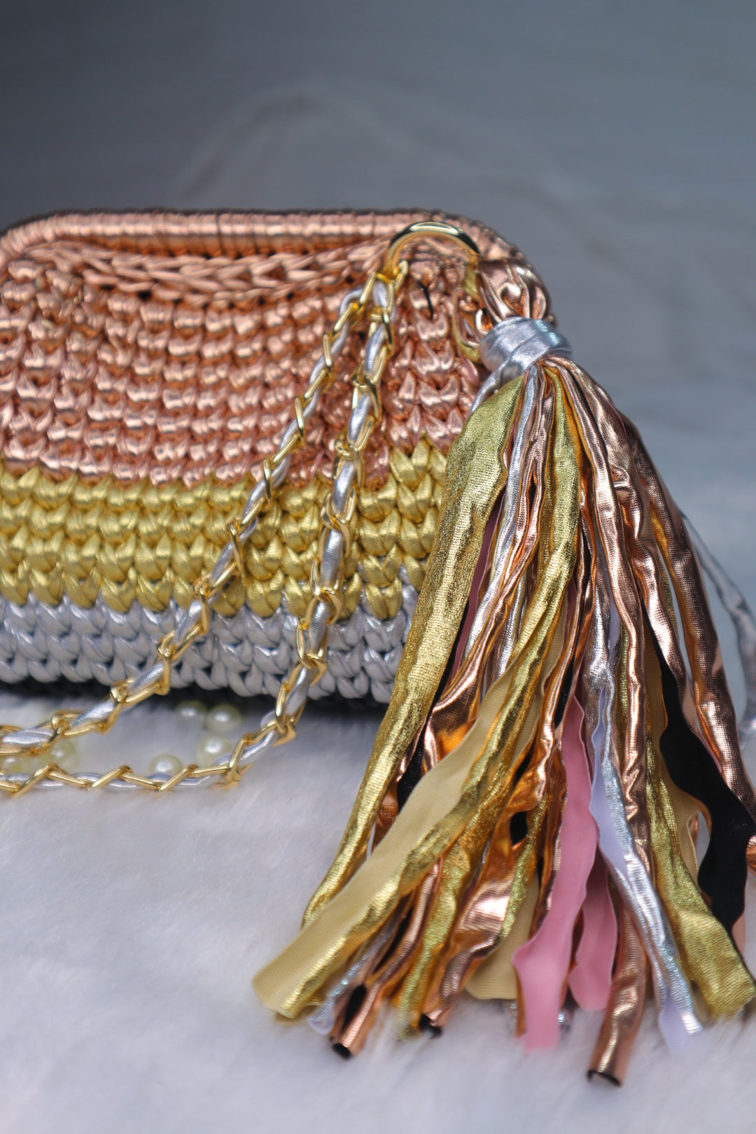 Multi Color Crochet Clutch with Sling and Tassel