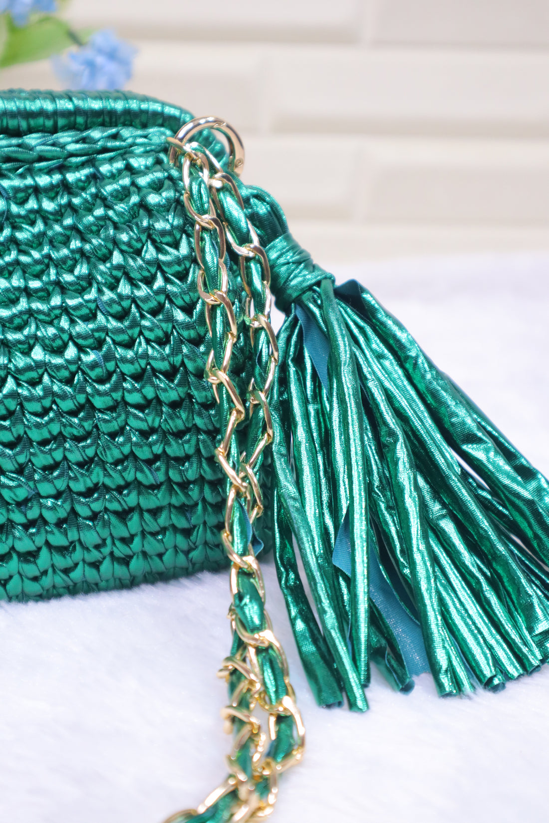 Metallic Green Luxe Crochet Clutch