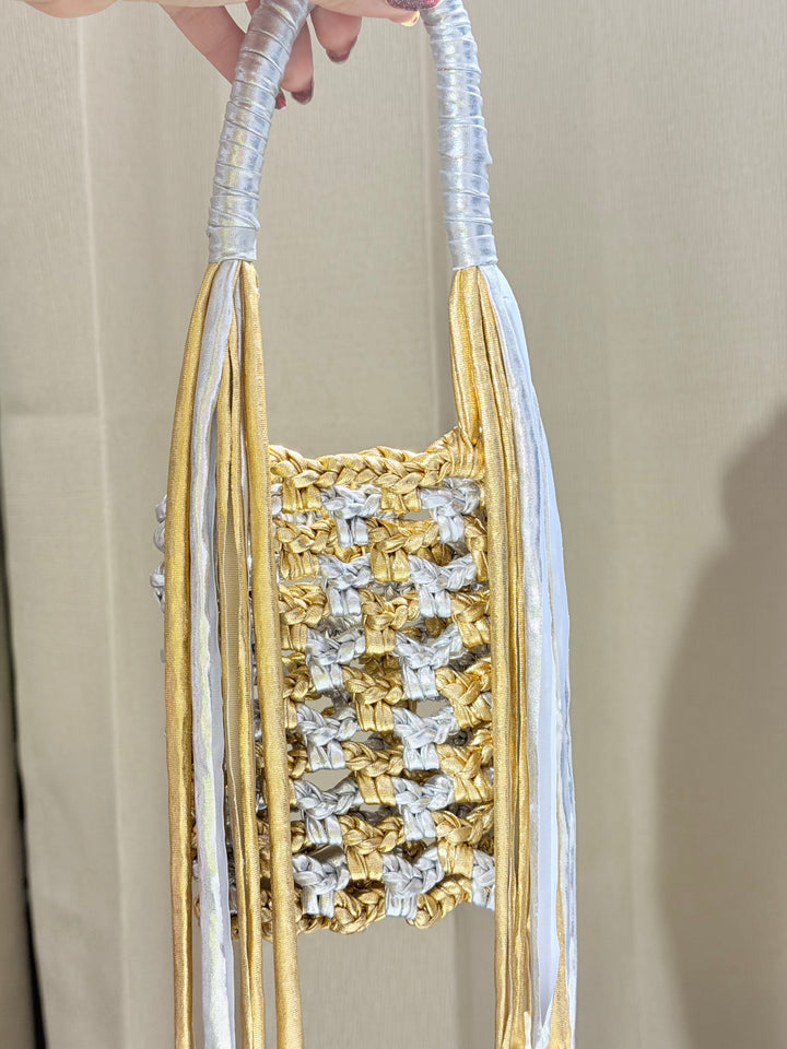Silver Golden Phone Sling with Pearls