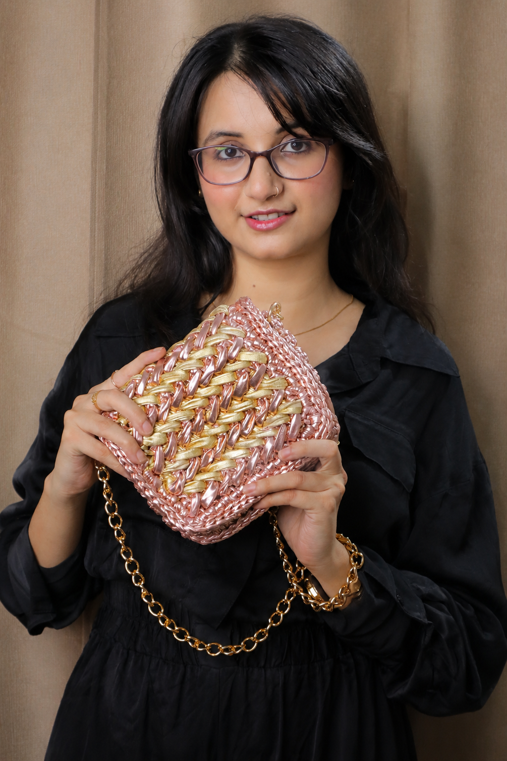 Waffle Rose Gold Champagne Gold Bag