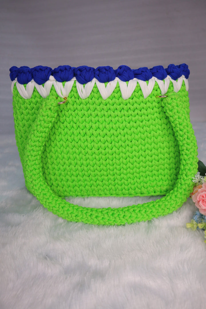 Lemon Crochet Tote With Blue Tulips