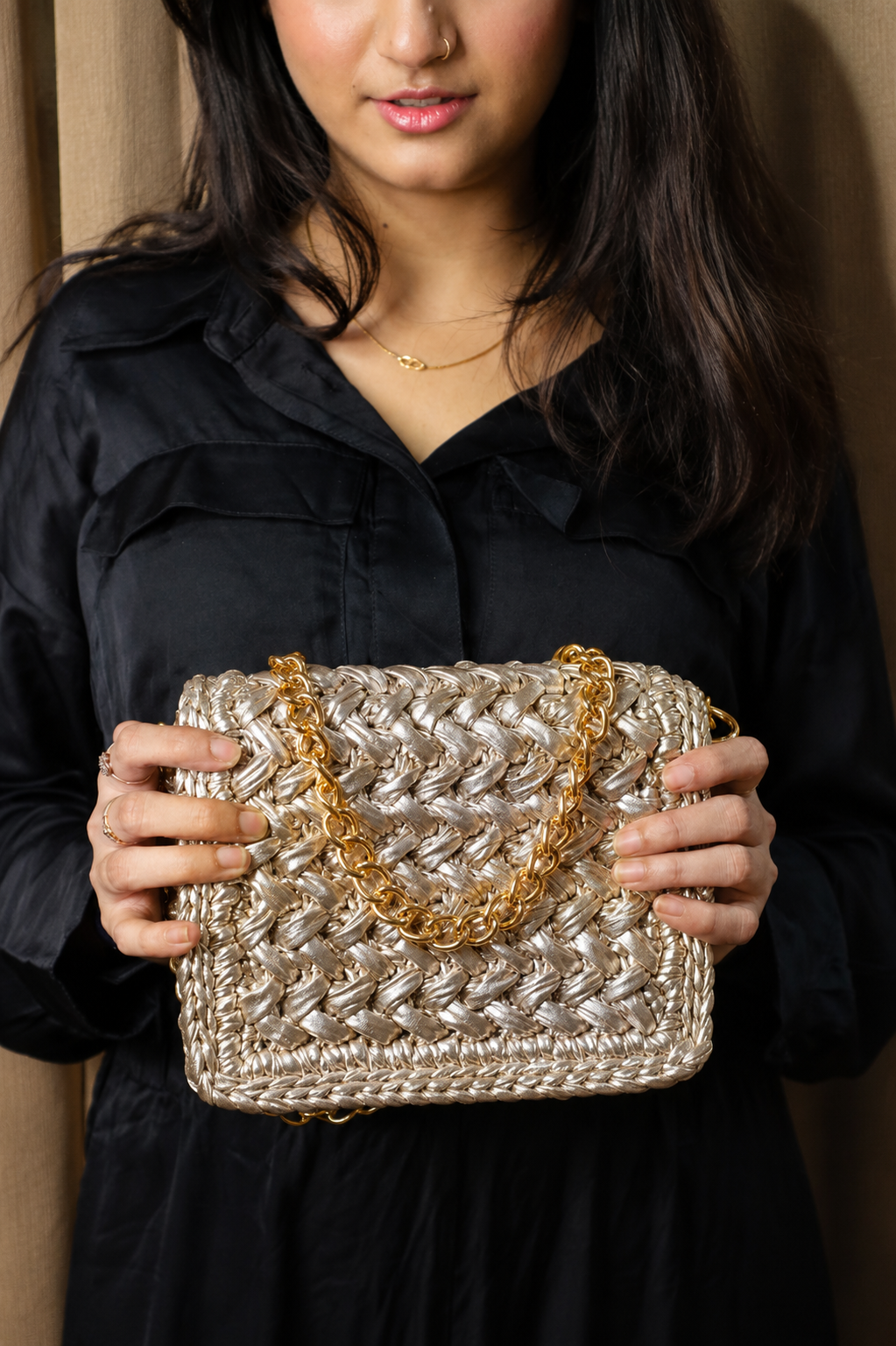 Waffle Champagne Gold Bag