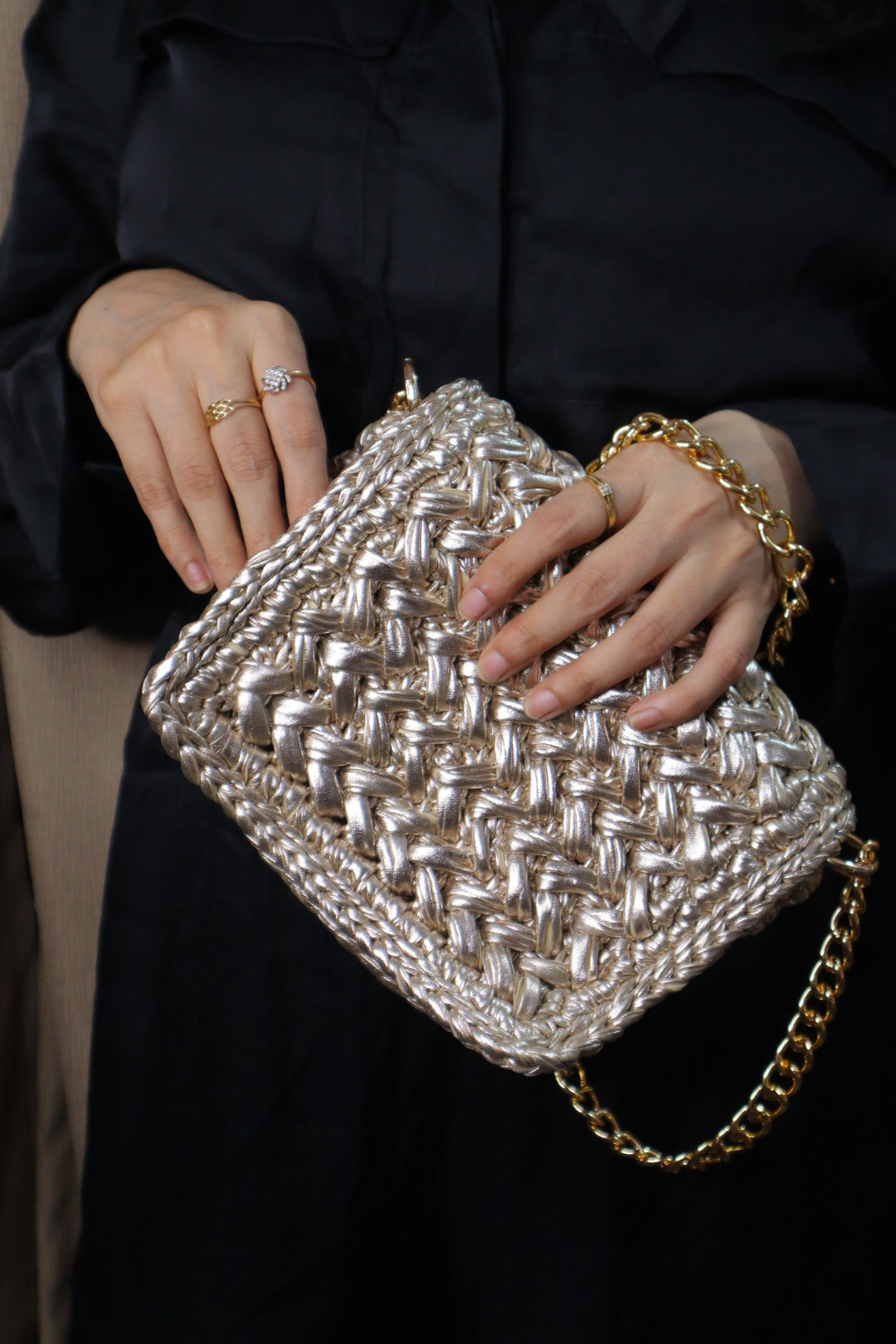 Waffle Champagne Gold Bag