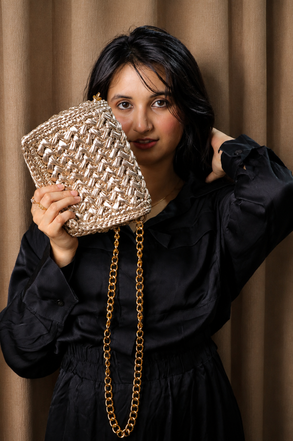 Waffle Champagne Gold Bag