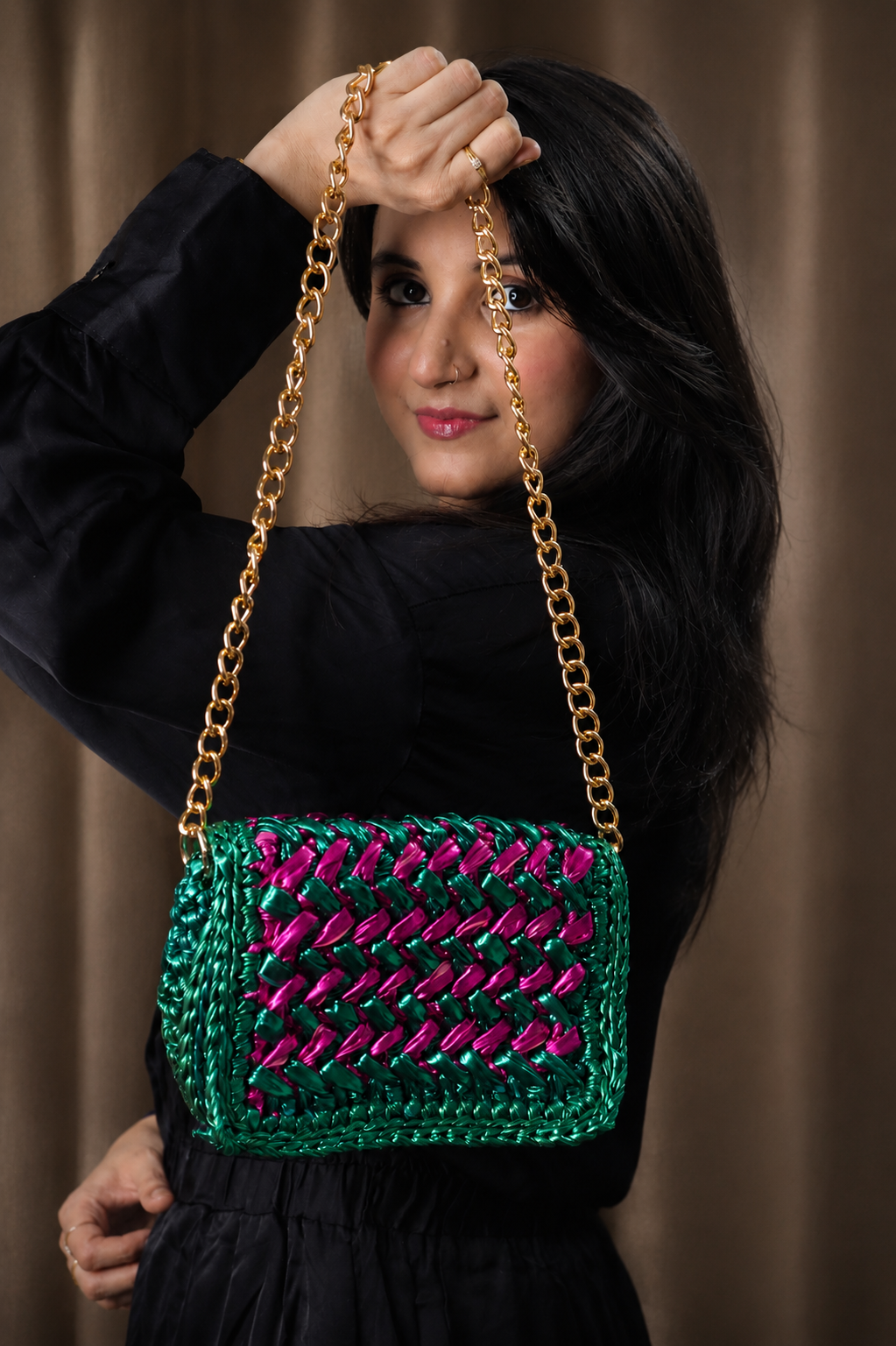 Waffle Green and Pink Bag