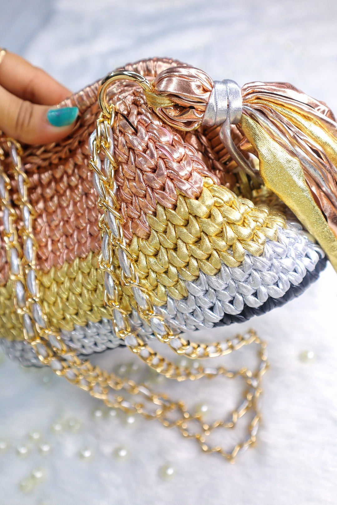 Multi Color Crochet Clutch with Sling and Tassel