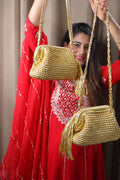 Golden Luxe Metallic Crochet Clutch with Sling and Tassel