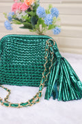 Metallic Green Luxe Crochet Clutch