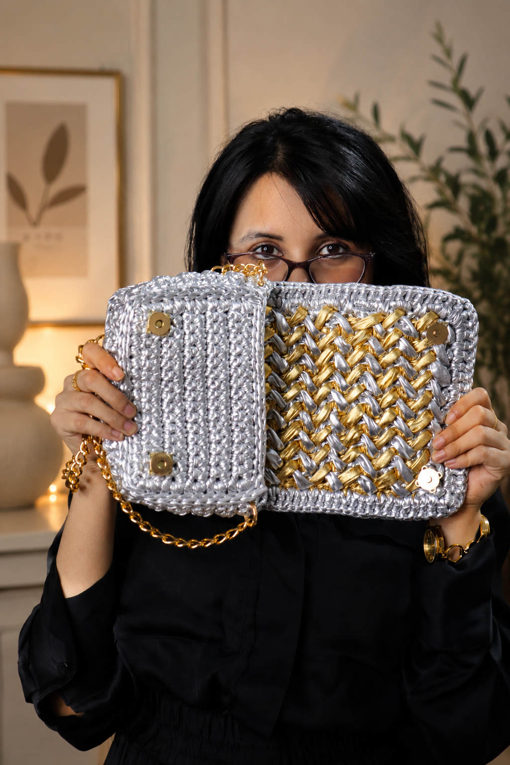 Waffle Silver and Golden Bag
