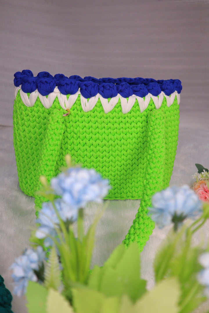 Lemon Crochet Tote With Blue Tulips
