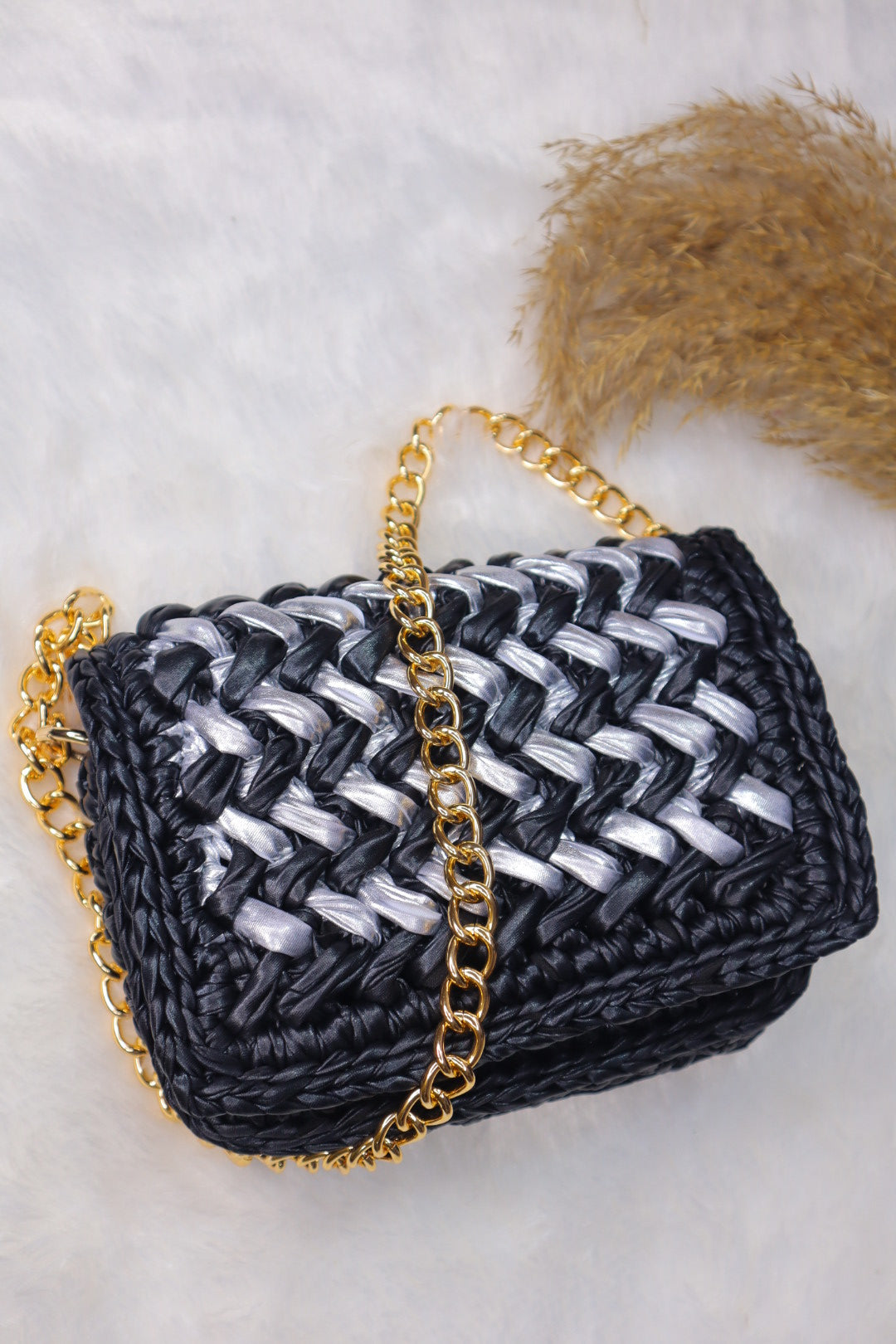 Waffle Black and Silver Bag