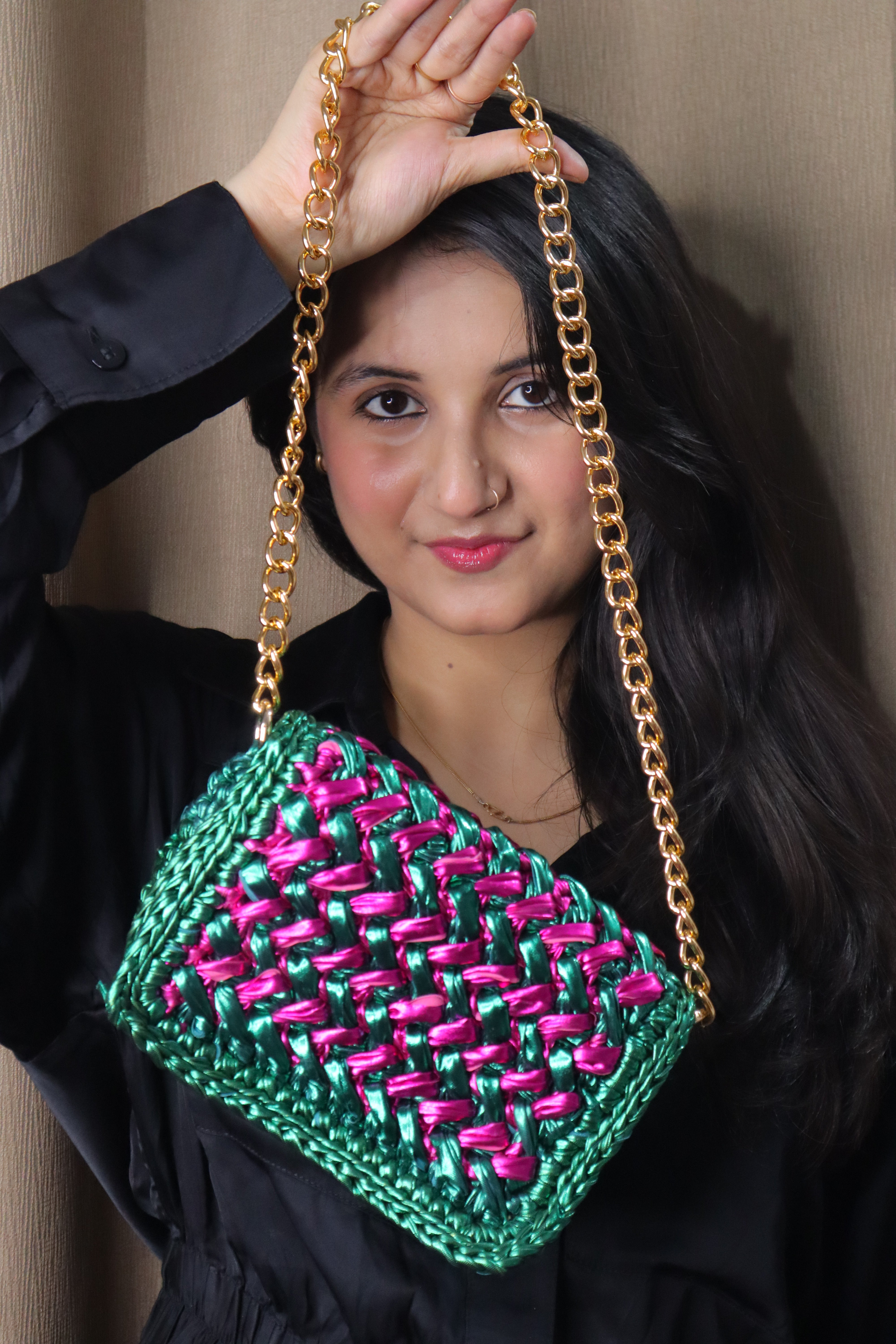 Waffle Green and Pink Bag
