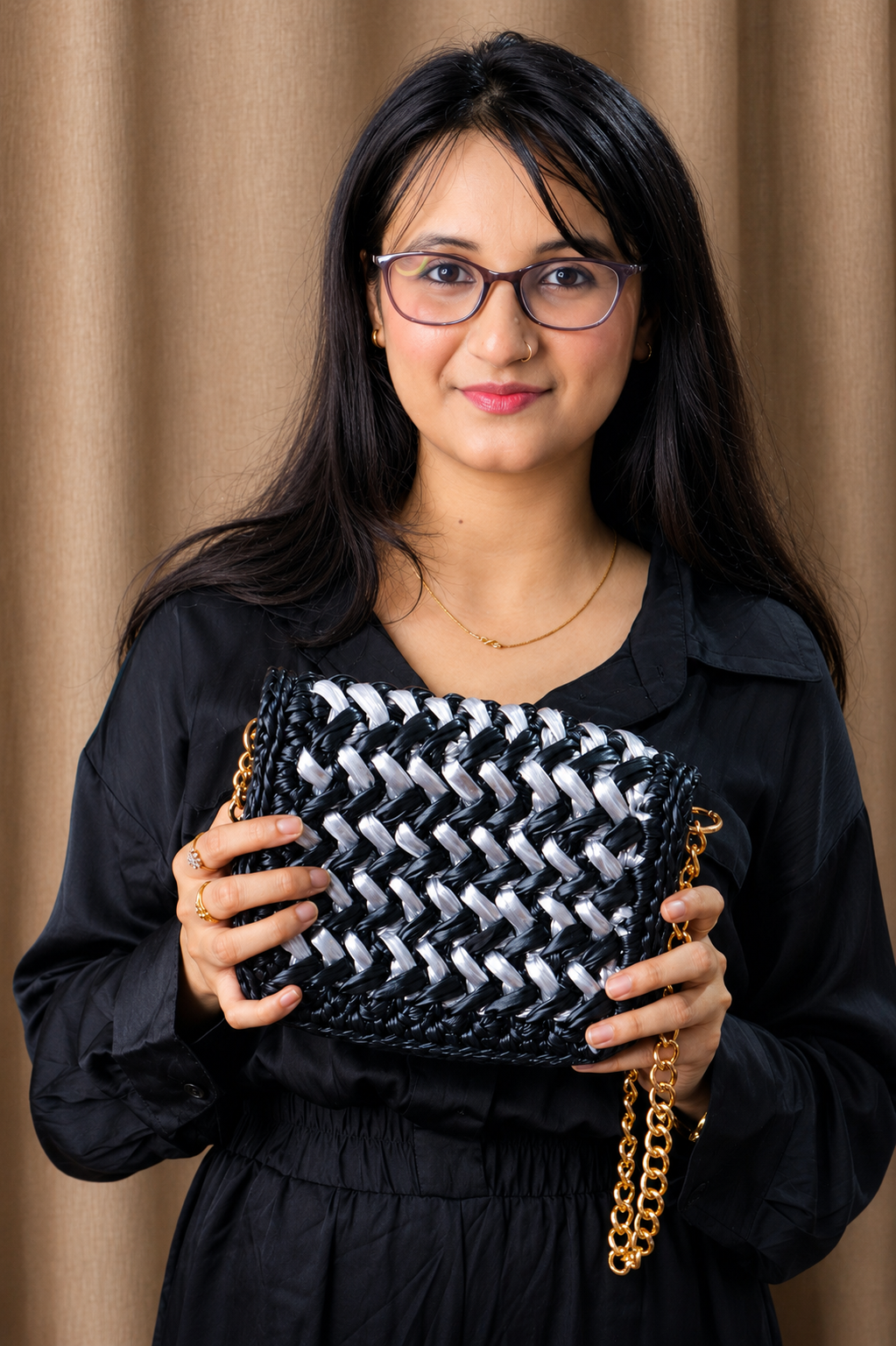 Waffle Black and Silver Bag