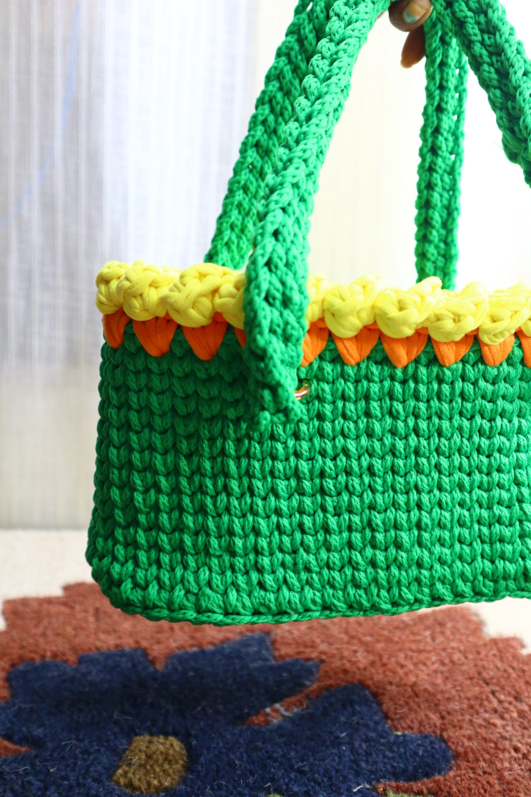 Yellow Tulips on Green Mini Crochet Bag