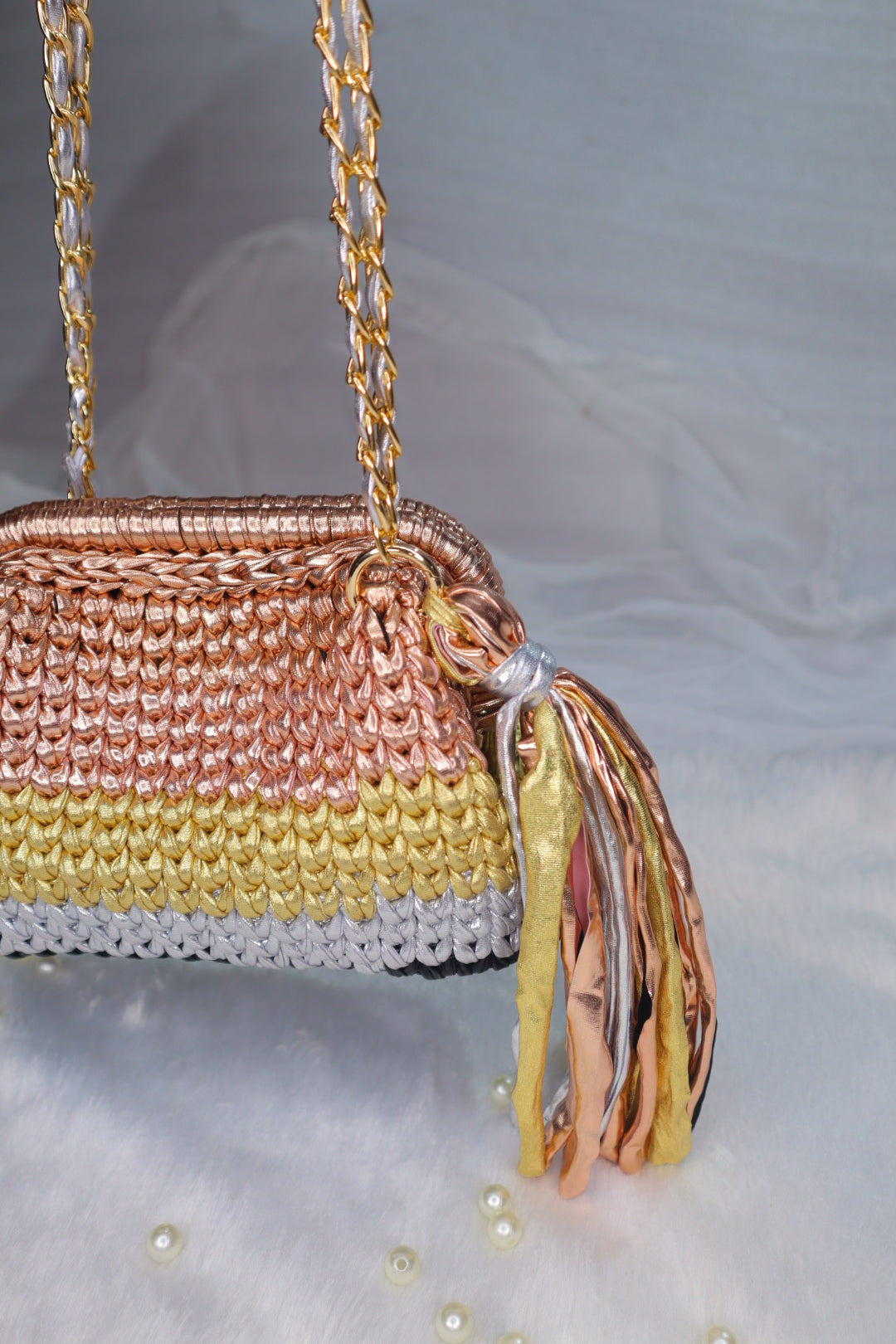 Multi Color Crochet Clutch with Sling and Tassel