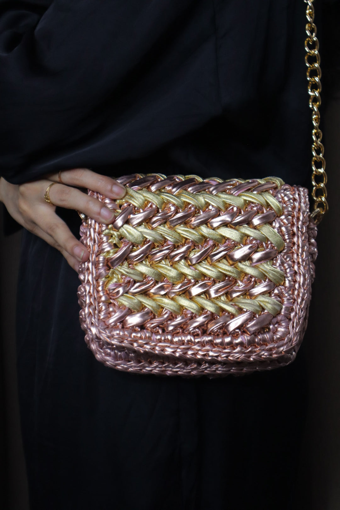 Waffle Rose Gold Champagne Gold Bag
