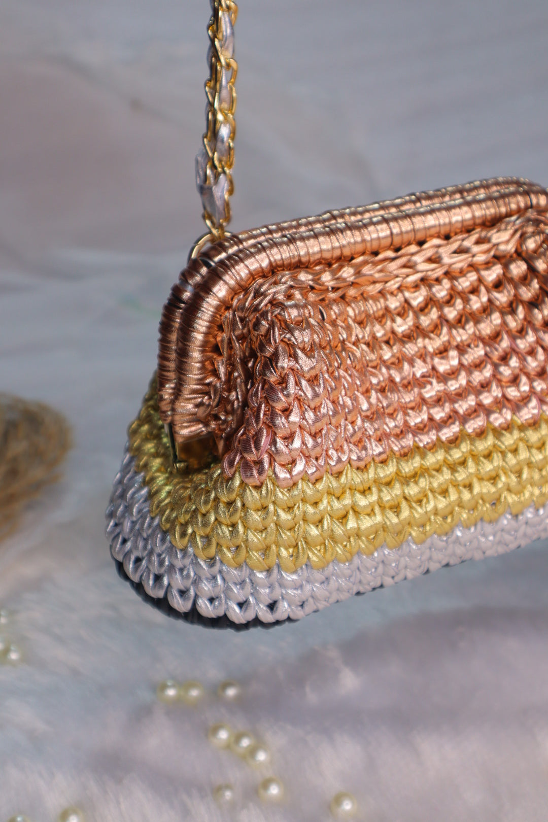 Multi Color Crochet Clutch with Sling and Tassel