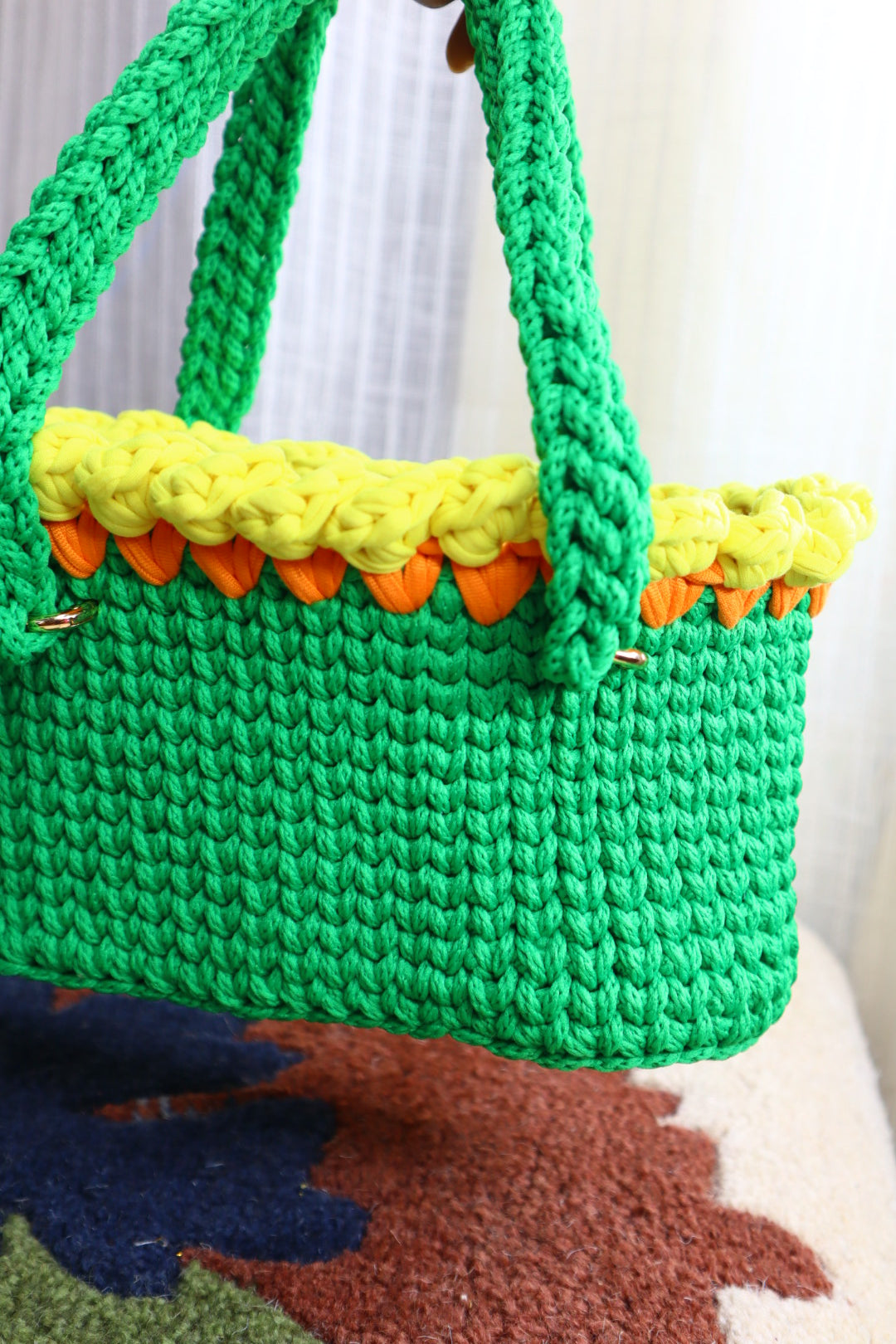 Yellow Tulips on Green Mini Crochet Bag