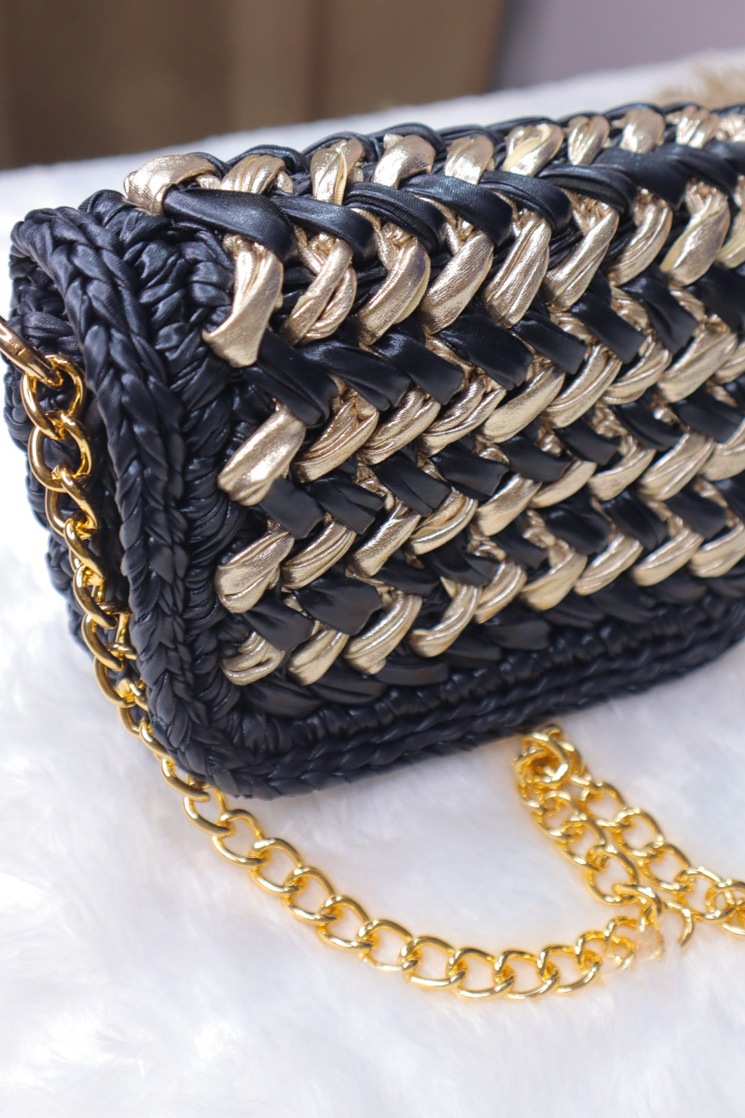 Waffle Black and Champagne Gold Bag