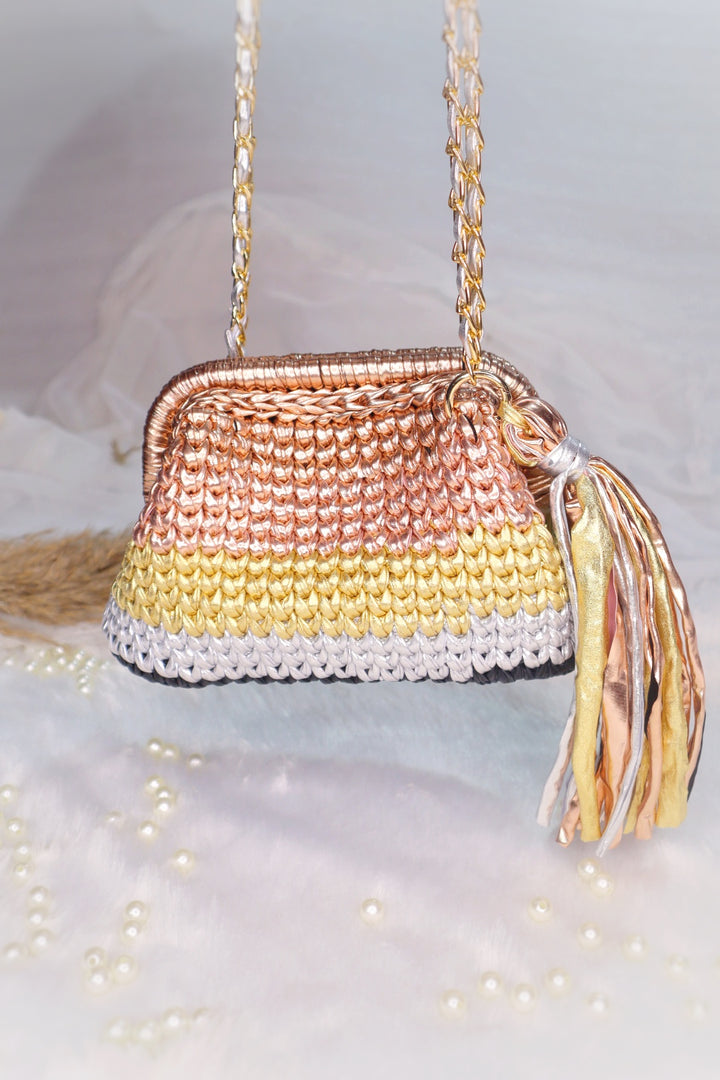 Multi Color Crochet Clutch with Sling and Tassel