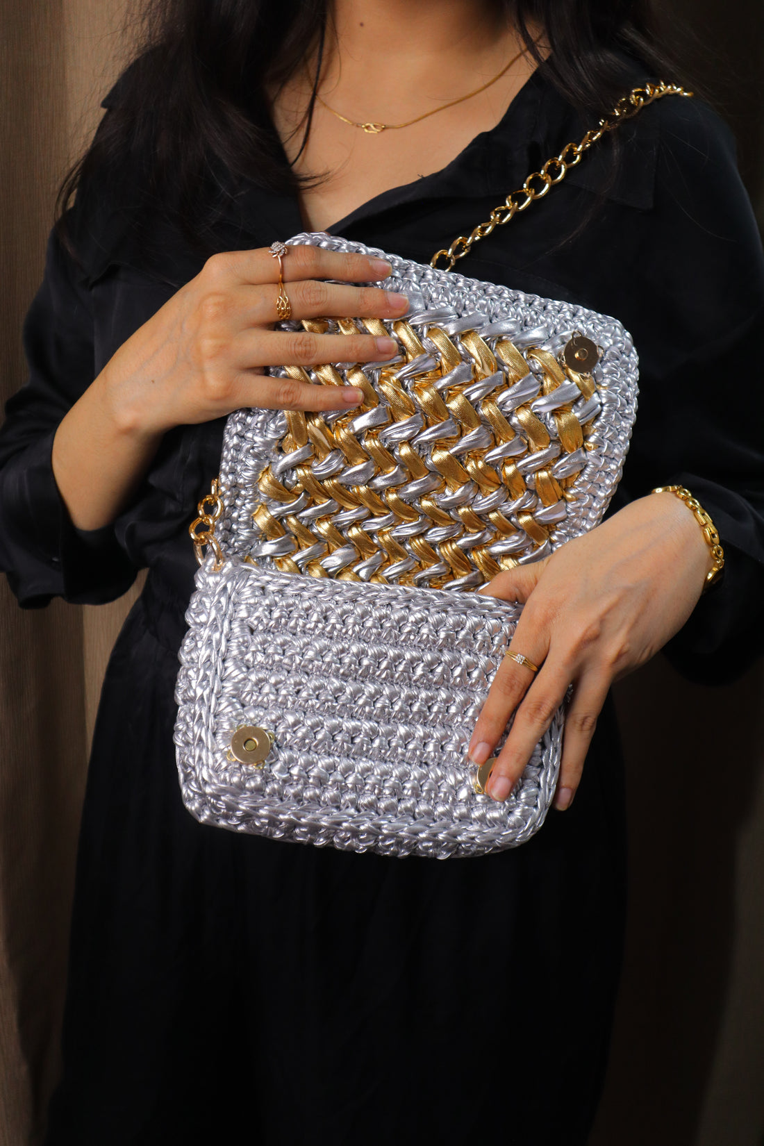 Waffle Silver and Golden Bag