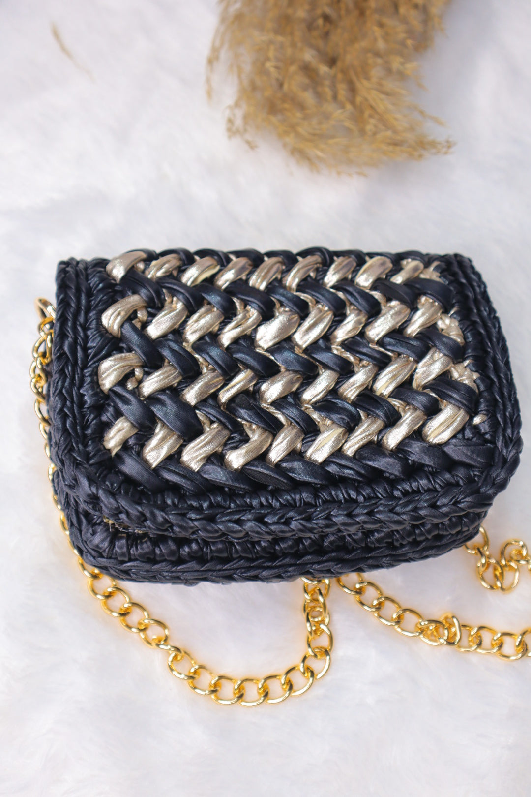 Waffle Black and Champagne Gold Bag