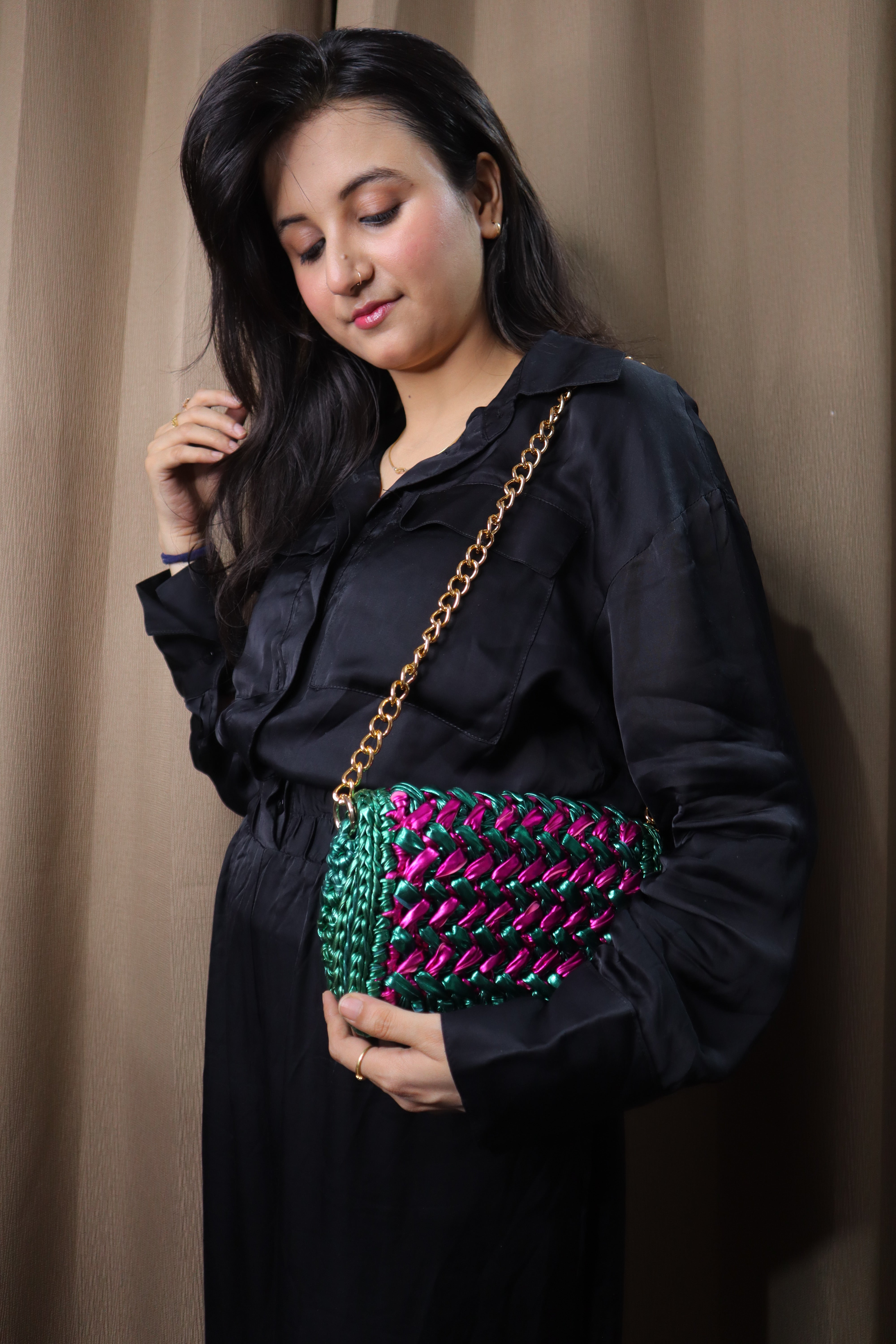Waffle Green and Pink Bag