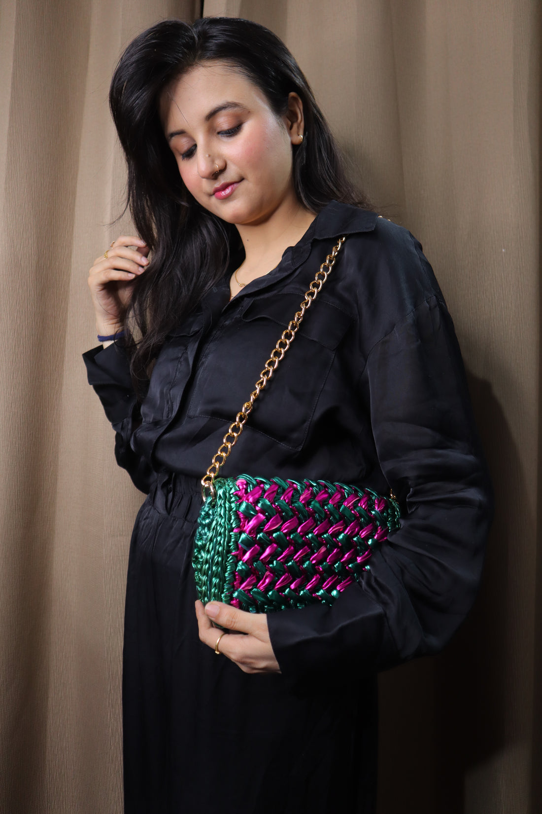Waffle Green and Pink Bag