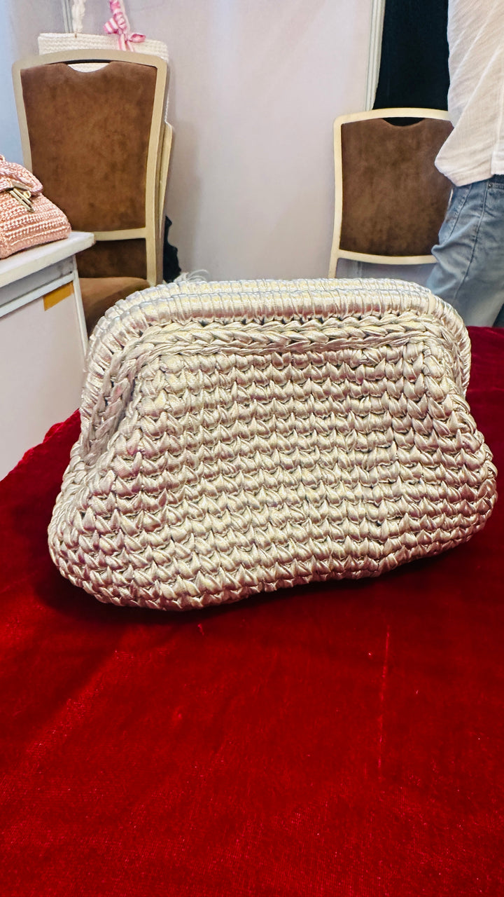 Silver Metallic Crochet Clutch