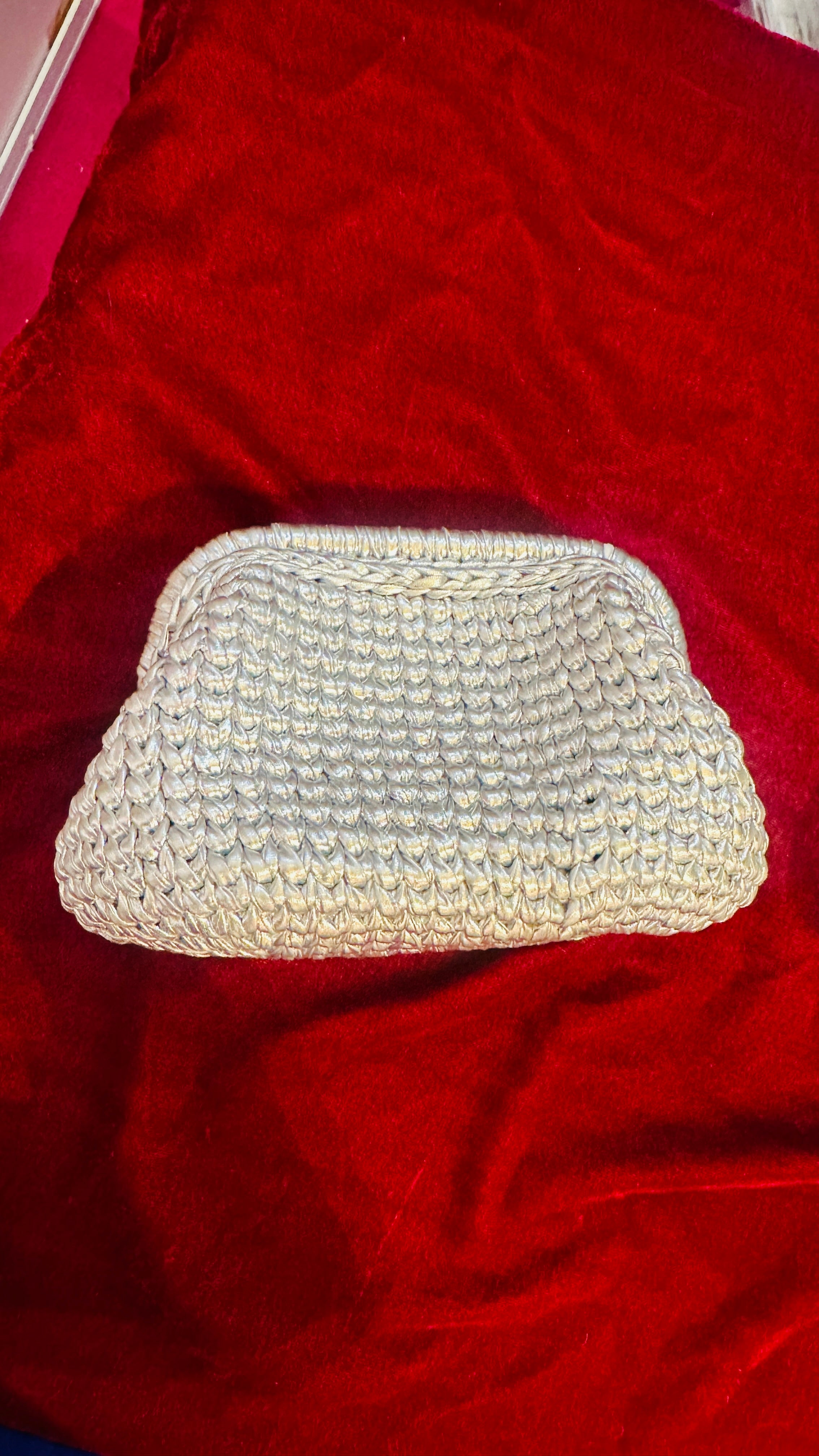 Silver Metallic Crochet Clutch