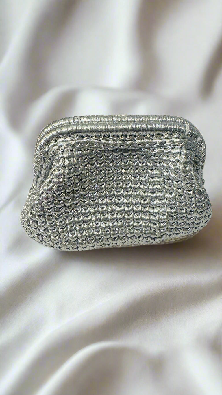 Silver Metallic Crochet Clutch